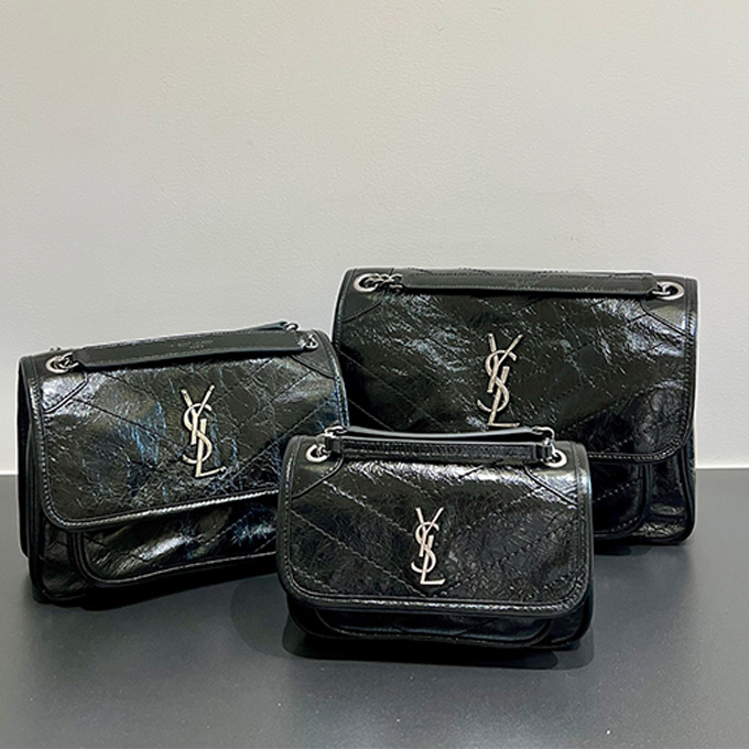 ysl niki vintage crinkled glazed leather mini chain shoulder bag